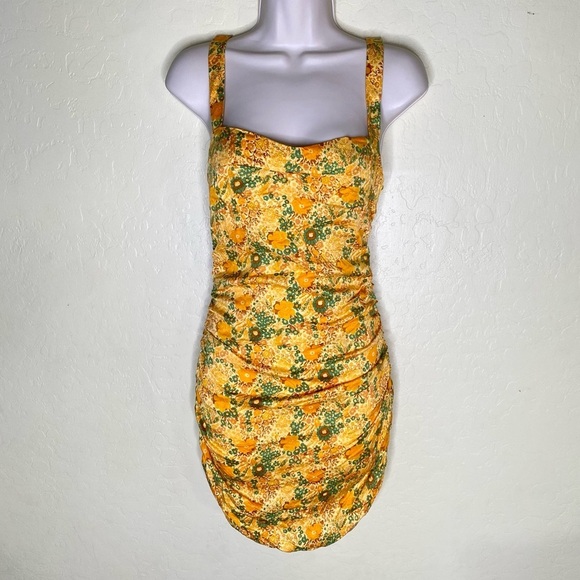 Urban Outfitters UO Yellow and Green Floral Mini Halter Dress Nwot Size Small S - Picture 2 of 16